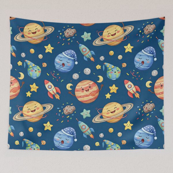 Item preview, The Planet Party Whimsical Celestial Illustration Pattern designed and sold by SavinMercantile.