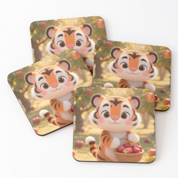Item preview, Cute Tiger Cub Collecting Apples in a Sunny Orchard designed and sold by Bikash-A7.