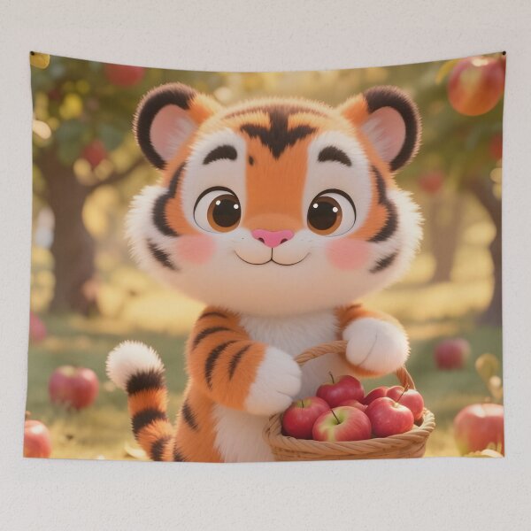 Item preview, Cute Tiger Cub Collecting Apples in a Sunny Orchard designed and sold by Bikash-A7.
