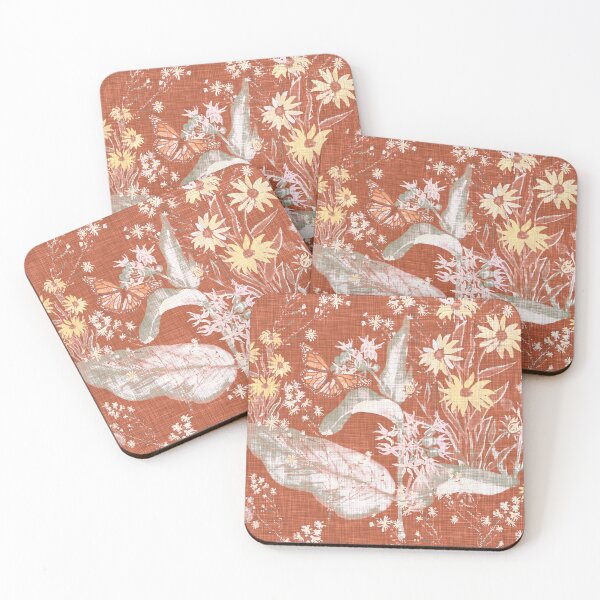 Item preview, Hand Painted Repeating Wild Flower Pattern with Monarchs Terracotta & Pastels Earth-tone designed and sold by LoveAlways-AEP.