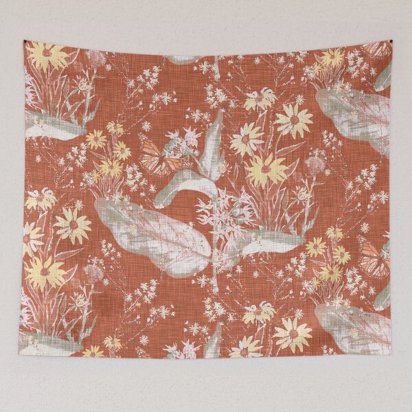 Item preview, Hand Painted Repeating Wild Flower Pattern with Monarchs Terracotta & Pastels Earth-tone designed and sold by LoveAlways-AEP.