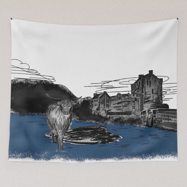Item preview, Scottish highland cow inking Art designed and sold by Aurealis Creatief.