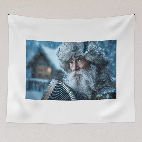 Item preview, Old Man with Accordion in a Snowy Landscape designed and sold by Artessie.