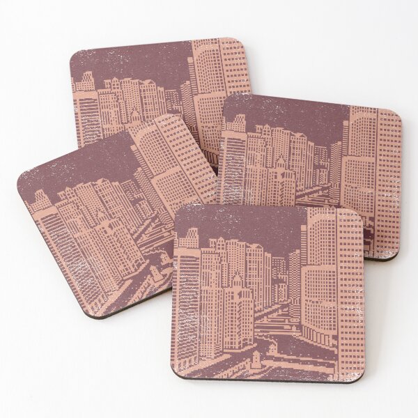 Item preview, Chicago River Pixel Art - Wine + Coral designed and sold by Irene Estelle.