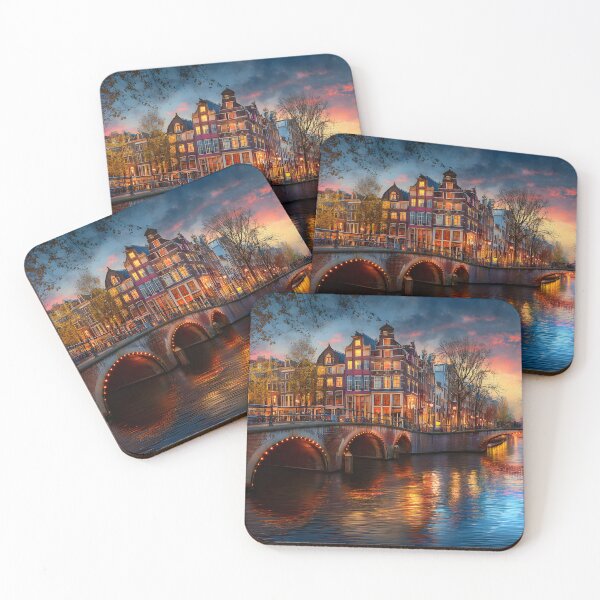 Item preview, Beautiful Sunset Over Canal in Amsterdam Cityscape designed and sold by Artessie.