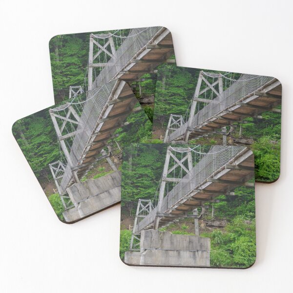 Item preview, Suspension Bridge Over Rushing River – Forest Landscape Photo designed and sold by BlueRidgeBazaar.