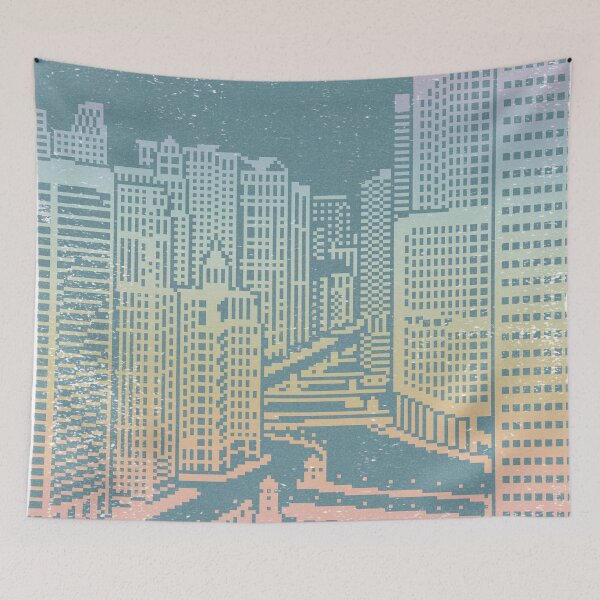 Item preview, Chicago River Pixel Art - Peacock + Rainbow Sorbet designed and sold by Irene Estelle.