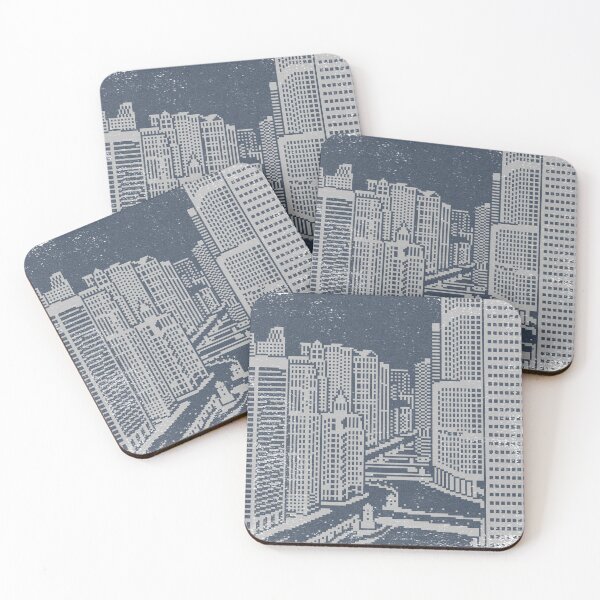 Item preview, Chicago River Pixel Art - Dusk + Fog designed and sold by Irene Estelle.
