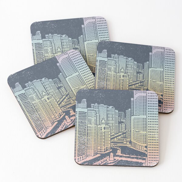 Item preview, Chicago River Pixel Art - Dusk + Rainbow Sorbet designed and sold by Irene Estelle.