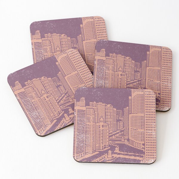 Item preview, Chicago River Pixel Art - Beet + Coral designed and sold by Irene Estelle.