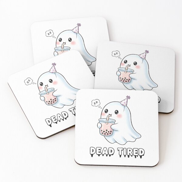 Item preview, Dead Tired Cute Ghost Drinking Boba Tea designed and sold by LowBattery Social Club.