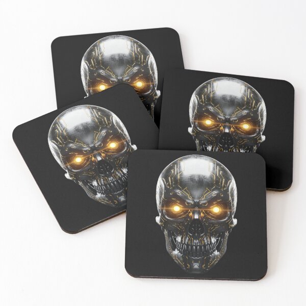 Item preview, Futuristic Dark Chrome Skull with Golden Circuitry designed and sold by FUIRY .