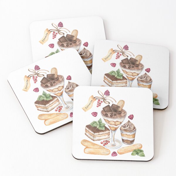 Item preview, Tiramisu with berries and mint watercolor painting designed and sold by Flowersforbear.