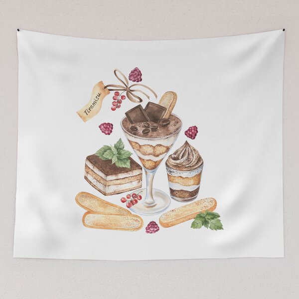 Item preview, Tiramisu with berries and mint watercolor painting designed and sold by Flowersforbear.