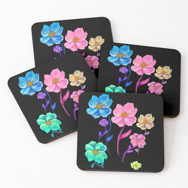 Item preview, Whimsical Botanical Garden Moody Art: multi color black background Hand-Drawn Flower Designs & Gifts designed and sold by Artonmytee.