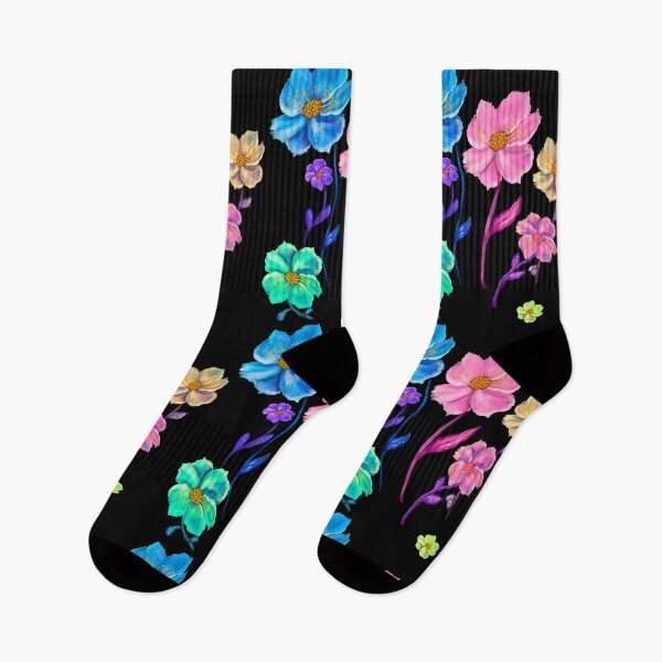 Item preview, Whimsical Botanical Garden Moody Art: multi color black background Hand-Drawn Flower Designs & Gifts designed and sold by Artonmytee.