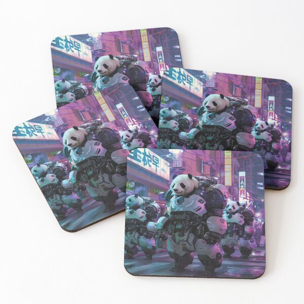 Item preview, Cyberpunk Pandas – Futuristic Mecha Bears in a Neon City designed and sold by Mauswohn.
