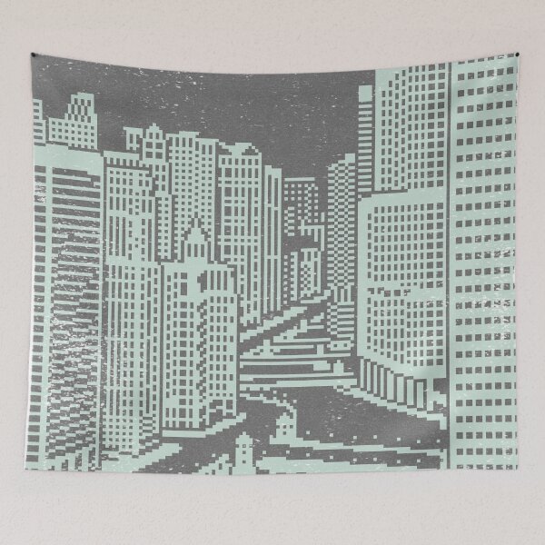 Item preview, Chicago River Pixel Art - Slate + Mint designed and sold by Irene Estelle.