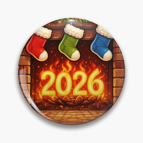 Item preview, A cozy fireplace with stockings hung, and the flickering flames subtly shaping the numbers "2026". designed and sold by STICKERS FOR SALE NOW.