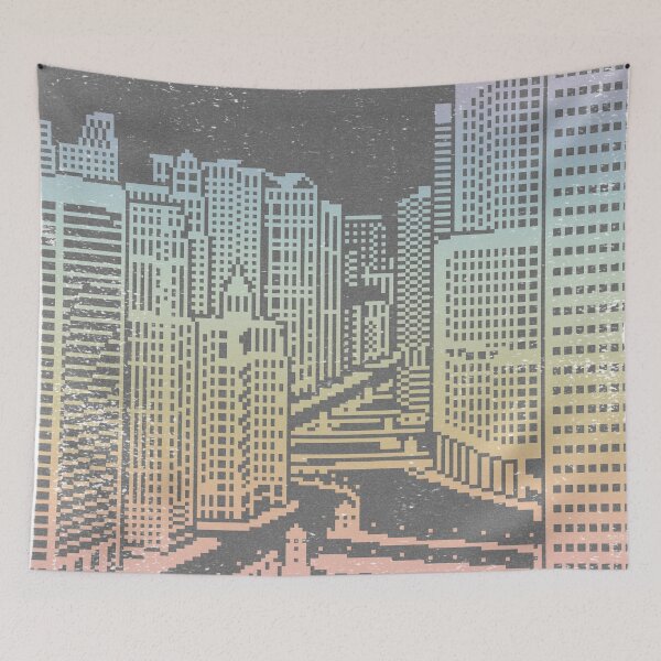 Item preview, Chicago River Pixel Art - Slate + Rainbow Sorbet designed and sold by Irene Estelle.