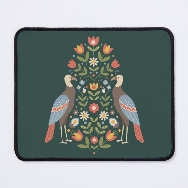 Item preview, California Condor Pair with Floral Motifs – Hope for Wildlife Scandinavian Folk Art by heidiannemorris © designed and sold by FOLK ART FUSION by heidiannemorris.