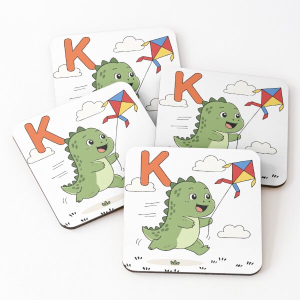 Item preview, Cute Dinosaur Alphabet K – Kawaii Dino Flying a Kite designed and sold by MeeraArts&Crafts.