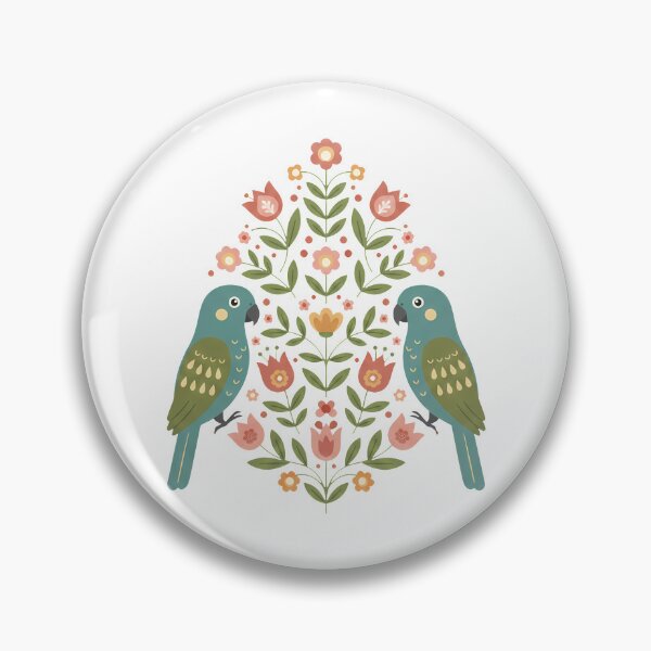 Item preview, Kakapo Pair with Floral Motifs – Hope for Wildlife Scandinavian Folk Art by heidiannemorris © designed and sold by FOLK ART FUSION by heidiannemorris.