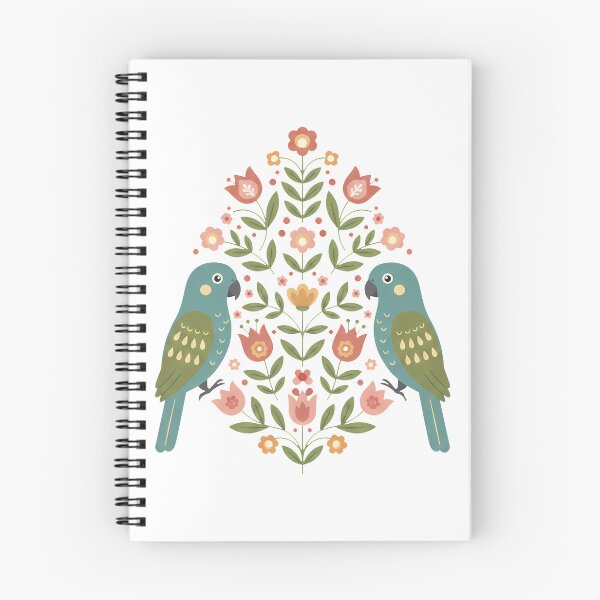 Item preview, Kakapo Pair with Floral Motifs – Hope for Wildlife Scandinavian Folk Art by heidiannemorris © designed and sold by FOLK ART FUSION.