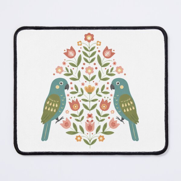 Item preview, Kakapo Pair with Floral Motifs – Hope for Wildlife Scandinavian Folk Art by heidiannemorris © designed and sold by FOLK ART FUSION by heidiannemorris.