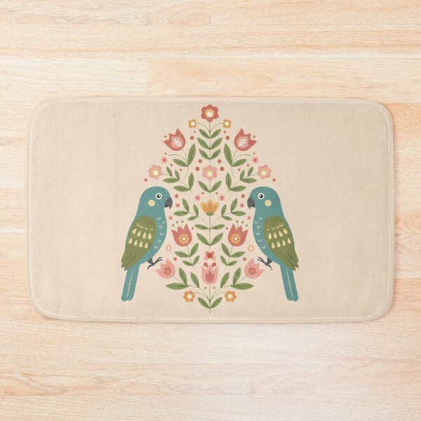 Item preview, Kakapo Pair with Floral Motifs – Hope for Wildlife Scandinavian Folk Art by heidiannemorris © designed and sold by FOLK ART FUSION by heidiannemorris.