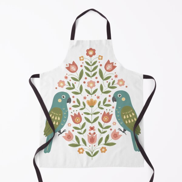 Item preview, Kakapo Pair with Floral Motifs – Hope for Wildlife Scandinavian Folk Art by heidiannemorris © designed and sold by FOLK ART FUSION by heidiannemorris.