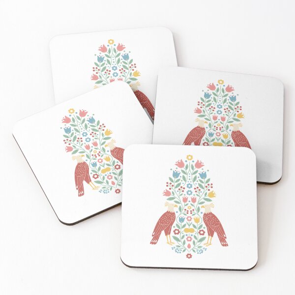 Item preview, Philippine Eagle Pair with Floral Motifs – Hope for Wildlife Scandinavian Folk Art by heidiannemorris © designed and sold by FOLK ART FUSION by heidiannemorris.
