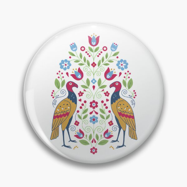 Item preview, California Condor Pair with Floral Motifs – Hope for Wildlife Scandinavian Folk Art by heidiannemorris © designed and sold by FOLK ART FUSION by heidiannemorris.