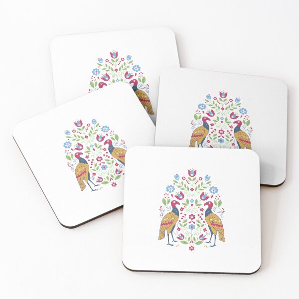 Item preview, California Condor Pair with Floral Motifs – Hope for Wildlife Scandinavian Folk Art by heidiannemorris © designed and sold by FOLK ART FUSION by heidiannemorris.