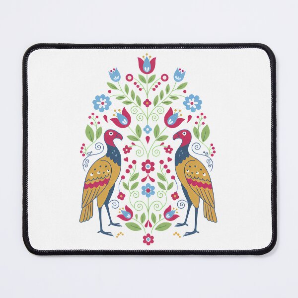 Item preview, California Condor Pair with Floral Motifs – Hope for Wildlife Scandinavian Folk Art by heidiannemorris © designed and sold by FOLK ART FUSION by heidiannemorris.