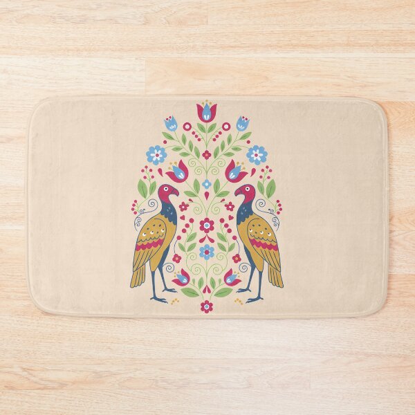 Item preview, California Condor Pair with Floral Motifs – Hope for Wildlife Scandinavian Folk Art by heidiannemorris © designed and sold by FOLK ART FUSION by heidiannemorris.