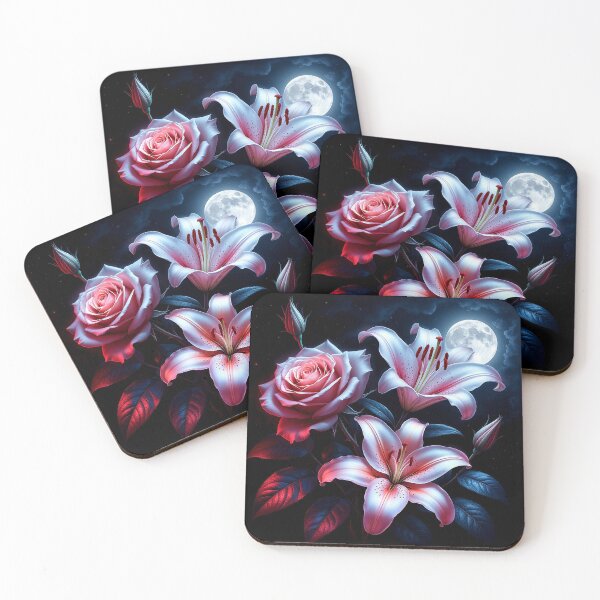 Item preview, Moonlit Rose and Lily – Midnight Floral Fantasy designed and sold by AmetistLight.