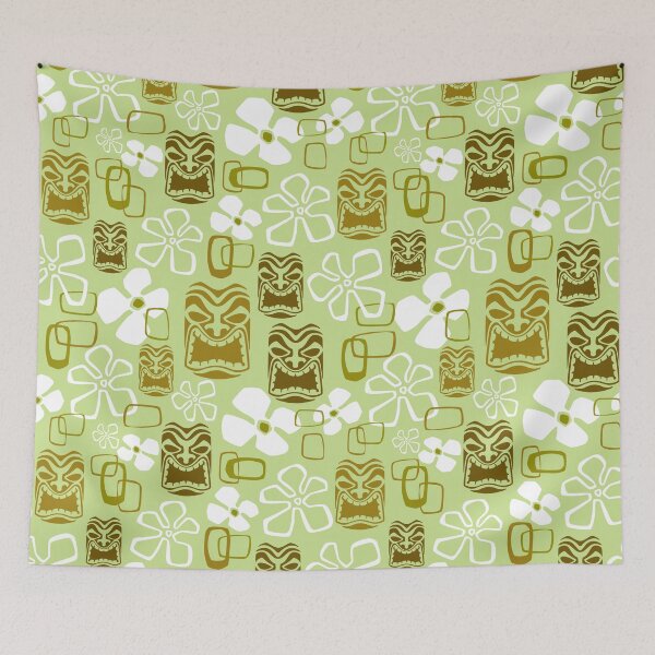 Item preview, Retro Hawaiian Tropical Stylized Plumeria Flowers & Tikis designed and sold by RetroMaggie.