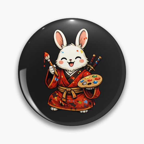 Item preview, Cute Rabbit Samurai Painter – Kawaii Pop Art Artist Illustration designed and sold by ColorSplash123.