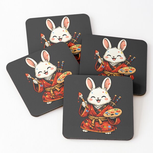 Item preview, Cute Rabbit Samurai Painter – Kawaii Pop Art Artist Illustration designed and sold by ColorSplash123.