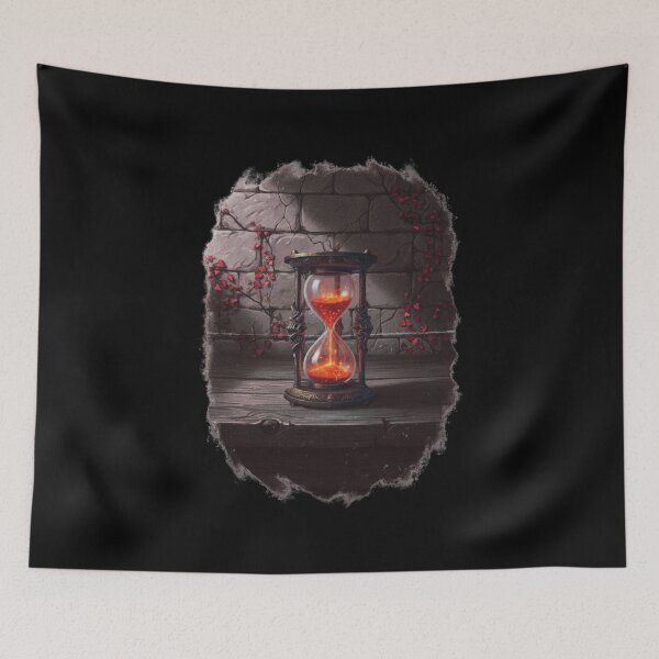 Item preview, Fiery Hourglass with Red Vines Gothic Stone Wall – Dark Fantasy Time Art designed and sold by DarkRomanceMom.
