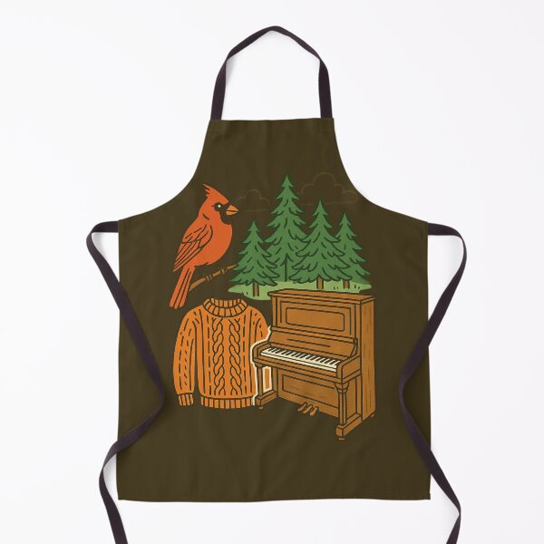Item preview, Line drawings of a forest, a cardinal, an antique piano, a knitted sweater. designed and sold by Moonshroomarts.