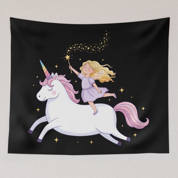 Item preview, Magical Princess Riding White Unicorn Fantasy Illustration Art designed and sold by DrawHandArt.