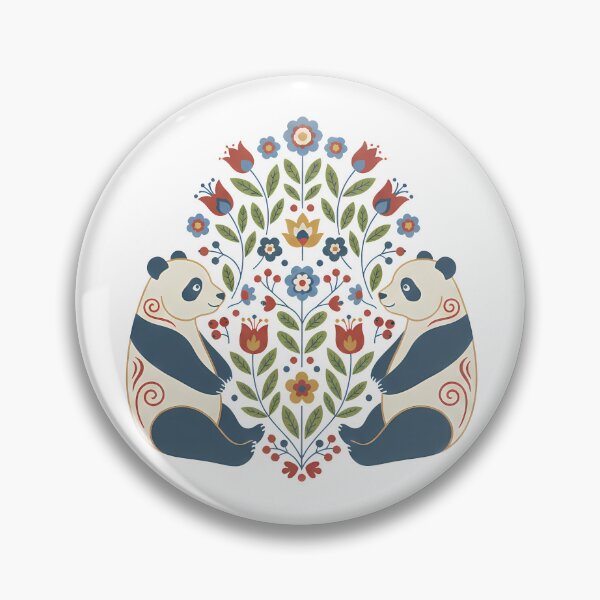 Artikelvorschau, Riesenpanda-Paar mit floralen Motiven – Hoffnung für die Tierwelt, skandinavische Volkskunst von heidiannemorris © entworfen und verkauft von FOLK ART FUSION by heidiannemorris.