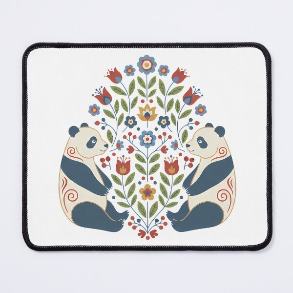 Item preview, Giant Panda Pair with Floral Motifs – Hope for Wildlife Scandinavian Folk Art by heidiannemorris © designed and sold by FOLK ART FUSION.