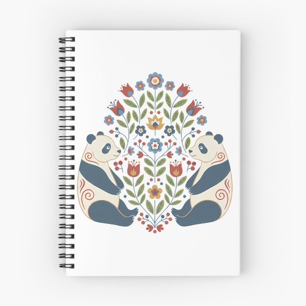 Item preview, Giant Panda Pair with Floral Motifs – Hope for Wildlife Scandinavian Folk Art by heidiannemorris © designed and sold by FOLK ART FUSION by heidiannemorris.