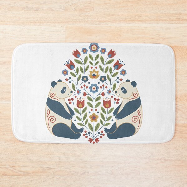 Item preview, Giant Panda Pair with Floral Motifs – Hope for Wildlife Scandinavian Folk Art by heidiannemorris © designed and sold by FOLK ART FUSION by heidiannemorris.