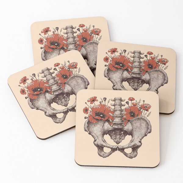 Item preview, Anatomical Pelvis Bone Watercolor with Red Poppies Floral Human Anatomy Art designed and sold by Collagedream.