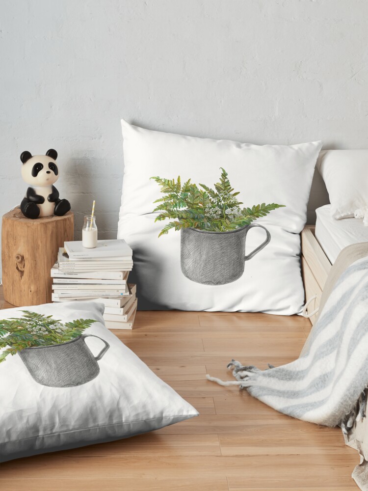 Alternate view of Mug with fern leaves Floor Pillow