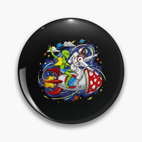 Item preview, Astronaut and Alien Riding Mushroom Rocket Space Adventure designed and sold by DrawHandArt.
